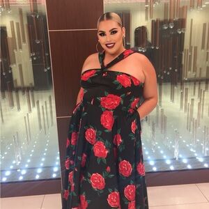 Pinup Girl Clothing Floral Black and Red Dress